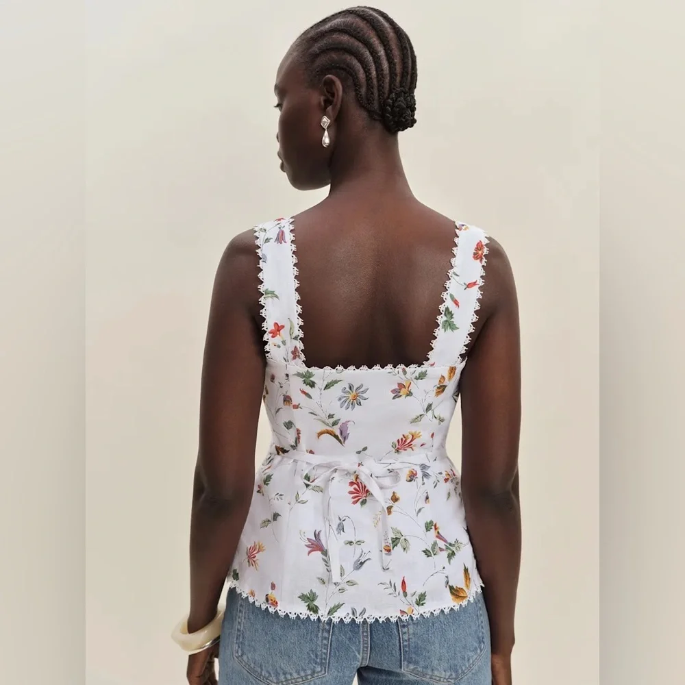 Reformation Viola Linen Top in Corsini. Brand new without tags,  never worn. - Picture 3 of 12